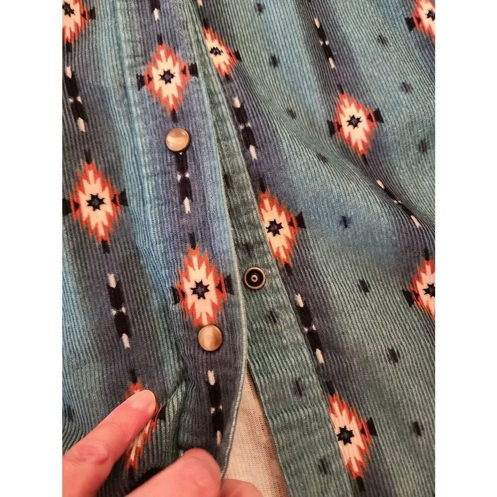 Wrangler NWT retro blue teal checotah corduroy dress size Large - Picture 9 of 9